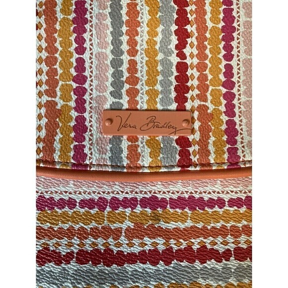 VERA Bradley Purse PINK CONFETTI STRIPE Flap Crossbody Vinyl Shoulder Ba… - Picture 12 of 12